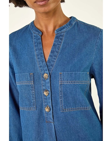 Roman Cotton Denim Button Shift Dress