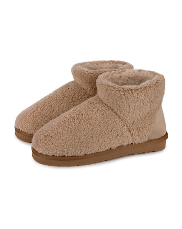 totes Ladies Curly Fur Boot Slippers
