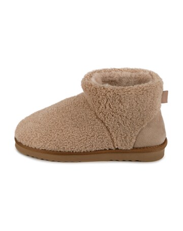 totes Ladies Curly Fur Boot Slippers