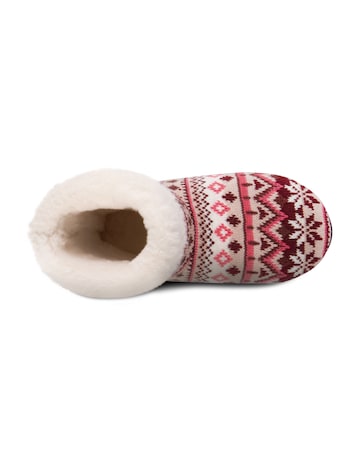 totes Ladies Fair Isle Knit Boot Slippers W/Faux Fur Cuff