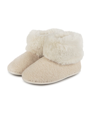 totes Ladies Borg Boot Fur Cuff Slippers