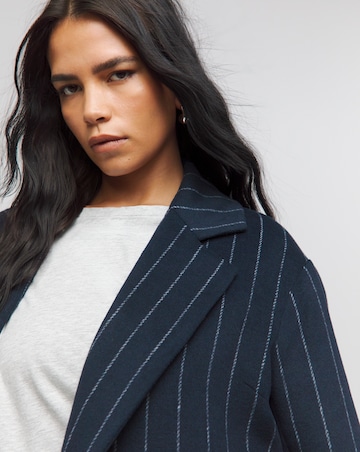 Navy Pinstripe Faux Wool Maxi Coat