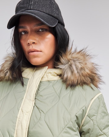 Green Colourblock Quilted Longline Coat