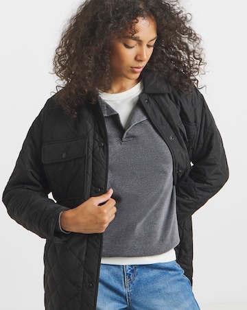 Black Longline Quilted Shacket