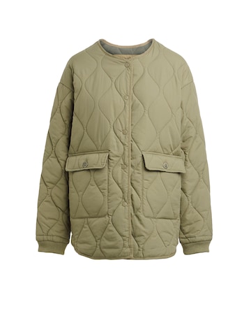Khaki Round Neck Quilted Jacket