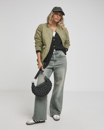 Khaki Round Neck Quilted Jacket