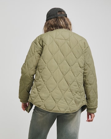 Khaki Round Neck Quilted Jacket