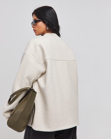 Stone Faux Wool Zip Through Bomber Jacket