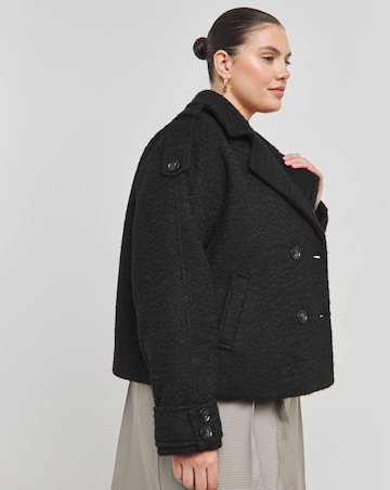 Black Cropped Faux Wool Trench