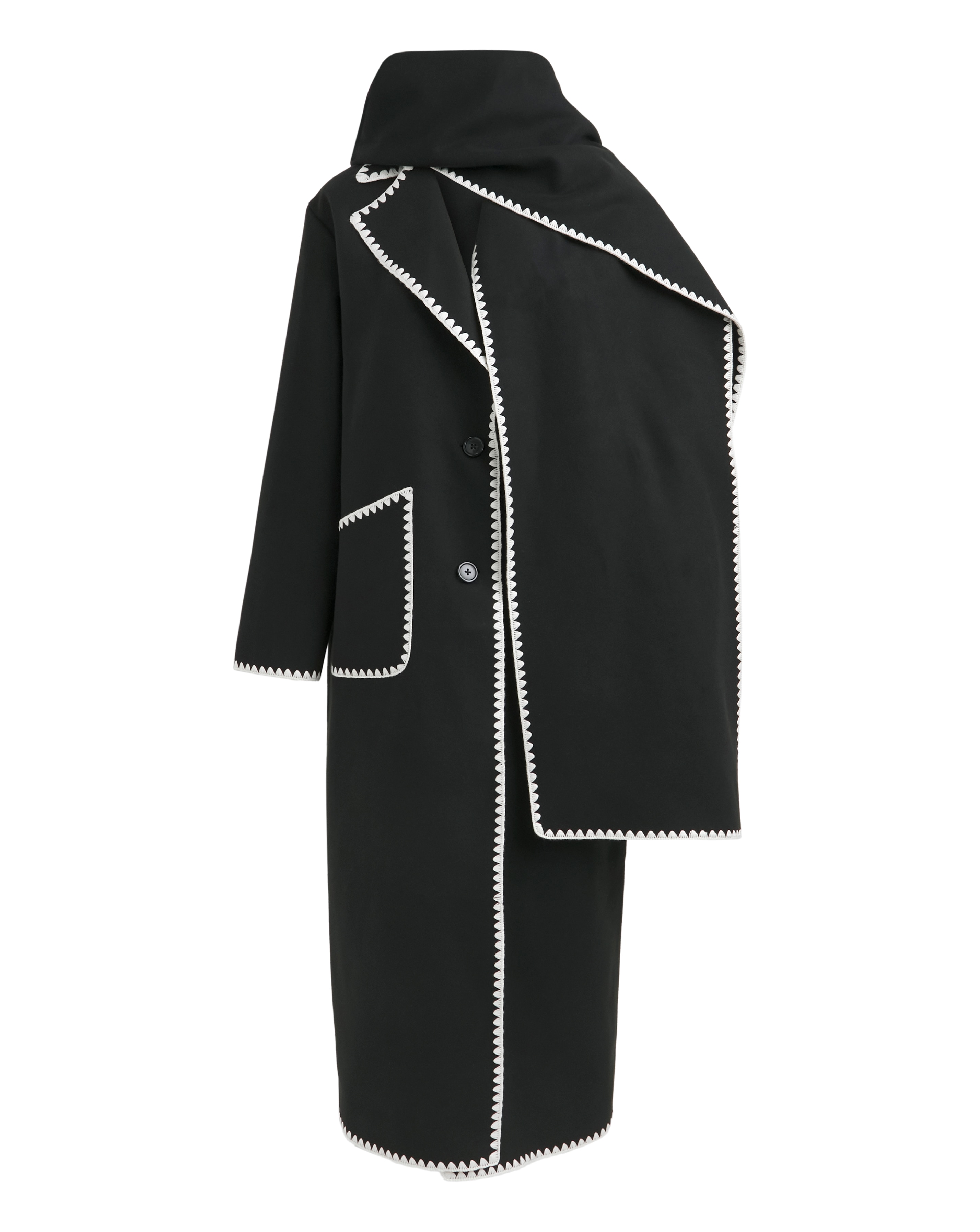 Black Blanket Stitch Maxi Scarf Coat
