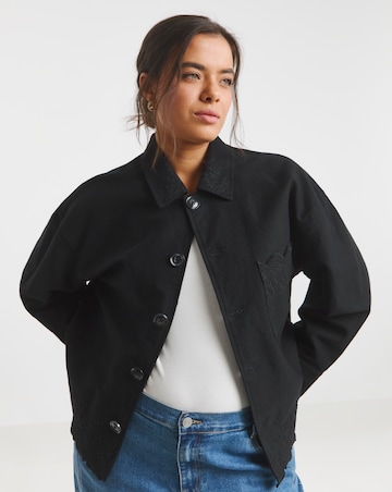 Simply Be Black Broderie Hem Utility Cropped Jacket