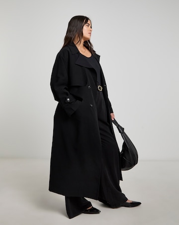 Simply Be Black Drape Maxi Trench