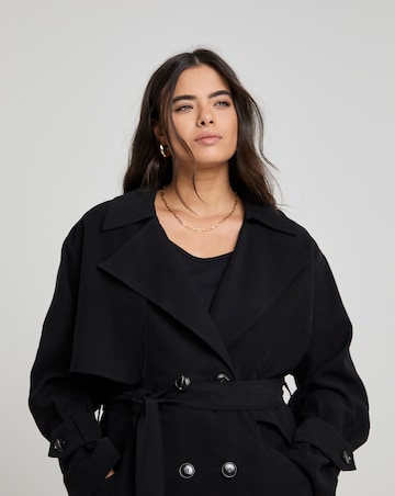 Simply Be Black Drape Maxi Trench