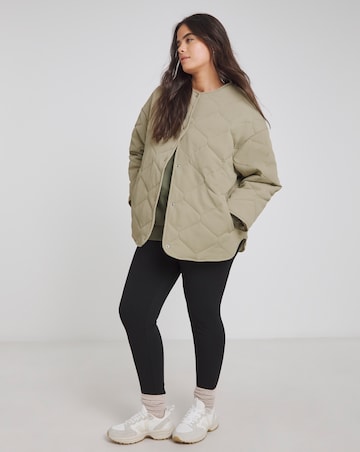 Simply Be Khaki Textured Quilted Round Collar Jacket