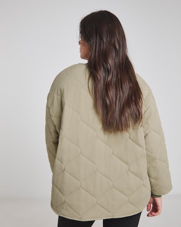 Simply Be Khaki Textured Quilted Round Collar Jacket