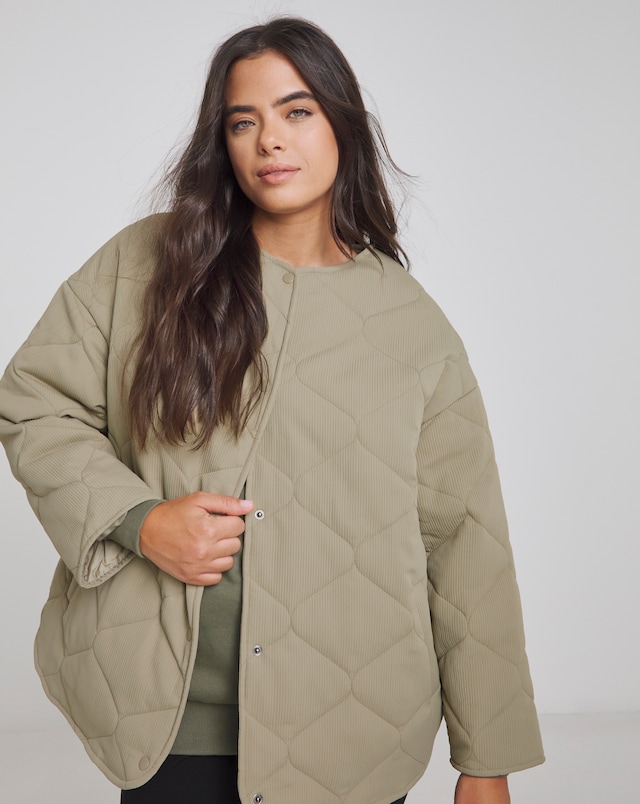Simply Be Khaki Textured Quilted Round Collar Jacket