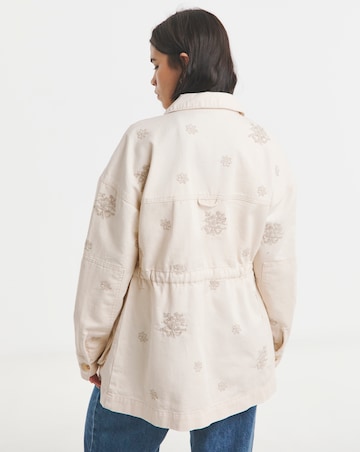 Simply Be Stone Floral Embroidered Utility Jacket