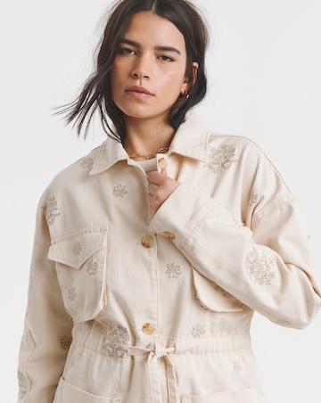 Simply Be Stone Floral Embroidered Utility Jacket