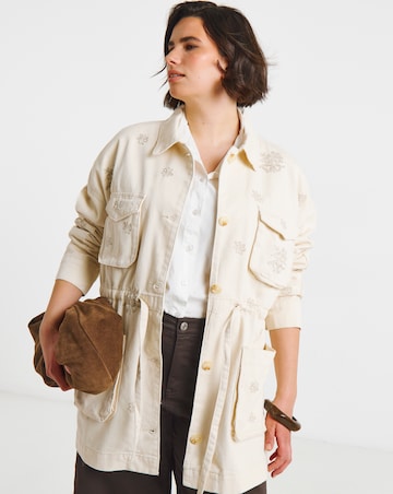 Simply Be Stone Floral Embroidered Utility Jacket