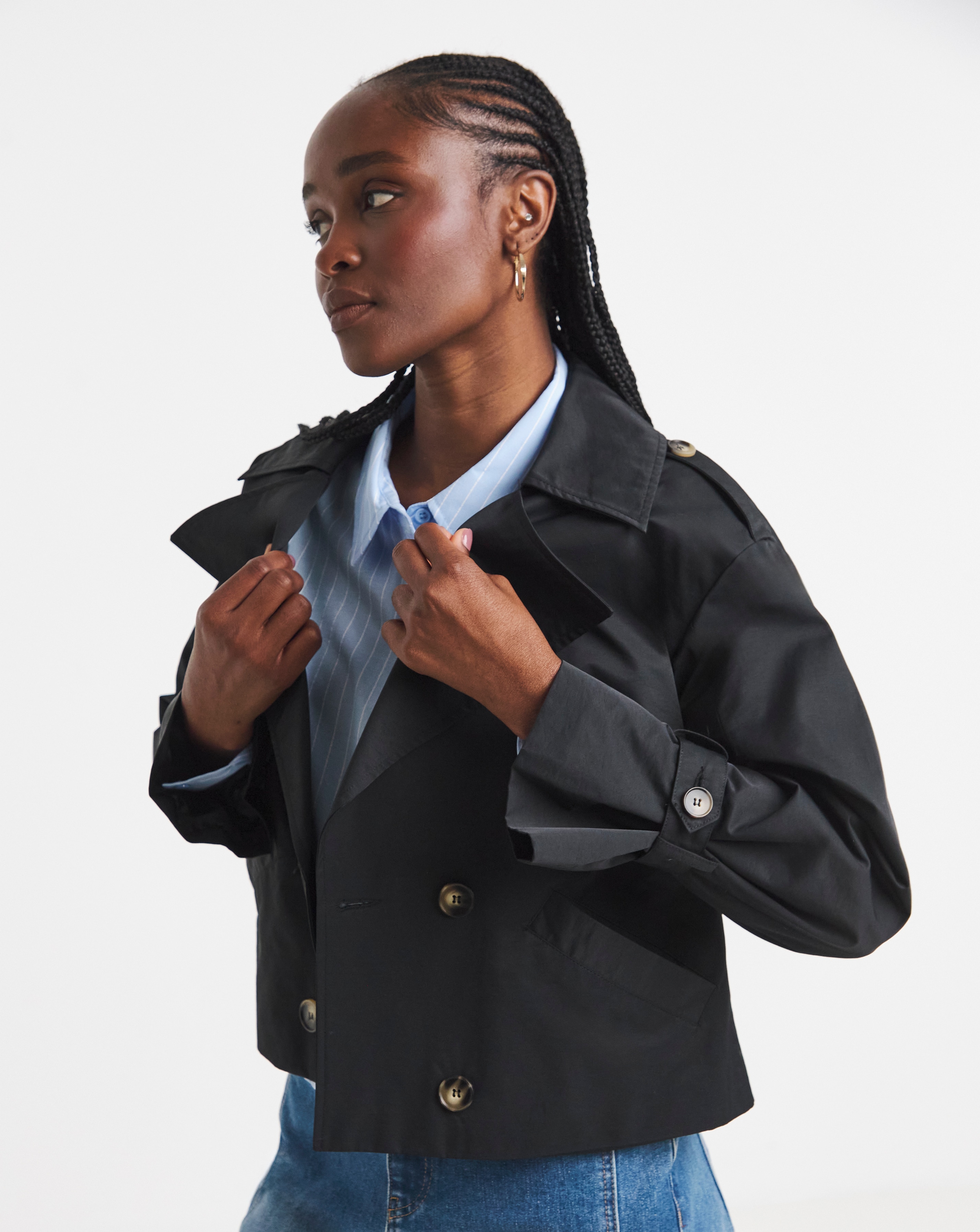 Black Cropped Trench