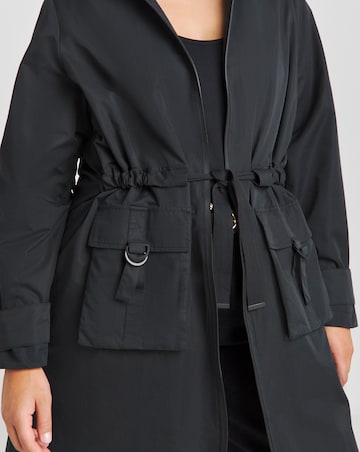 Black Hooded Longline Utility Coat