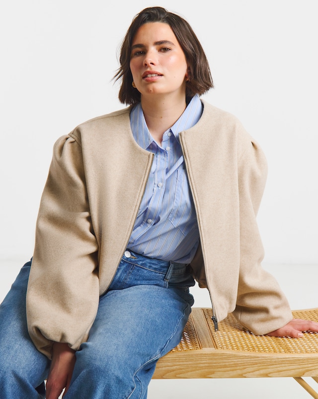 Simply Be Neutral Bubble Hem Round Collar Jacket