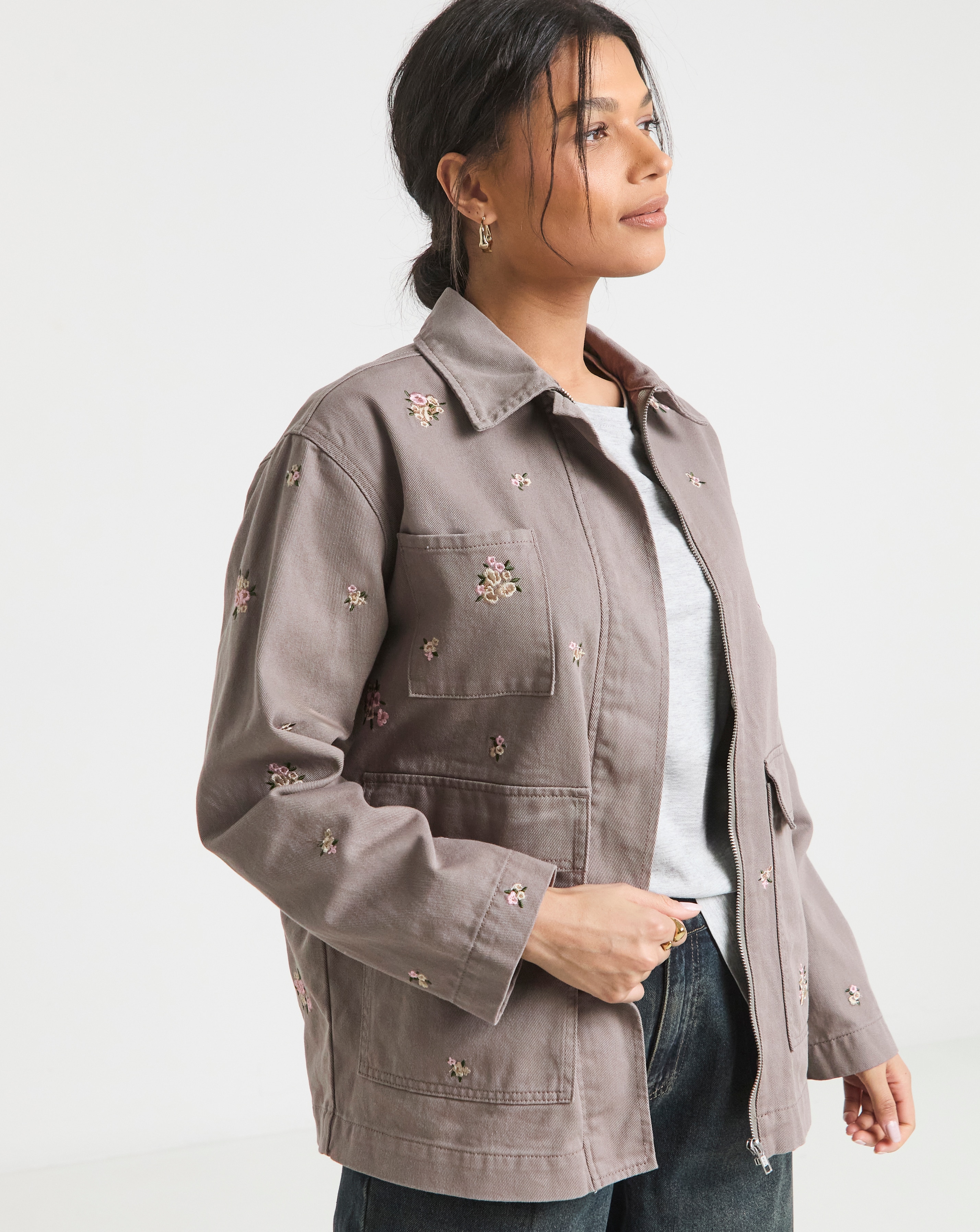 Floral Embriodered Utility Shacket