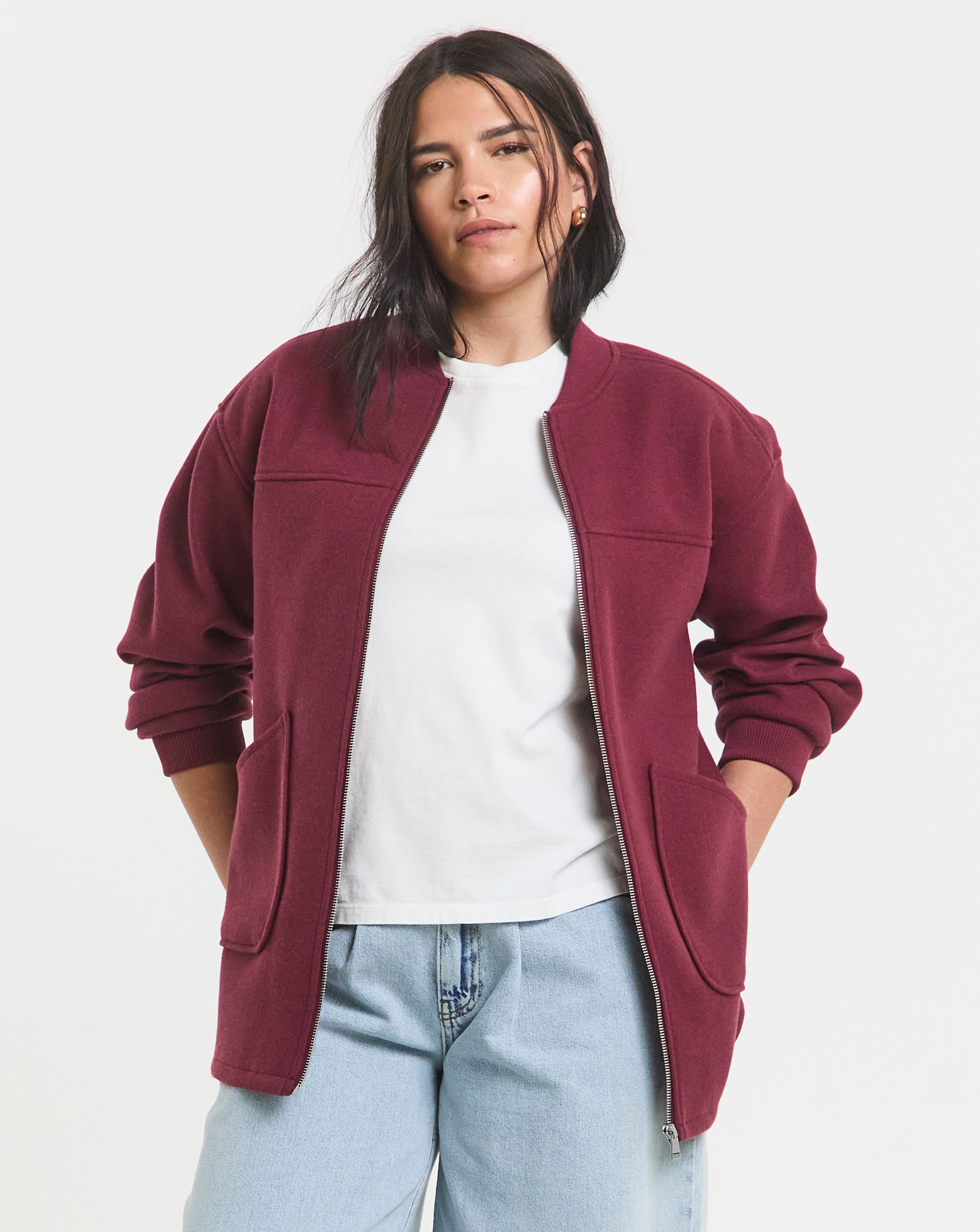 Simply Be Burgundy Soft Zip Through Bomber Jacket