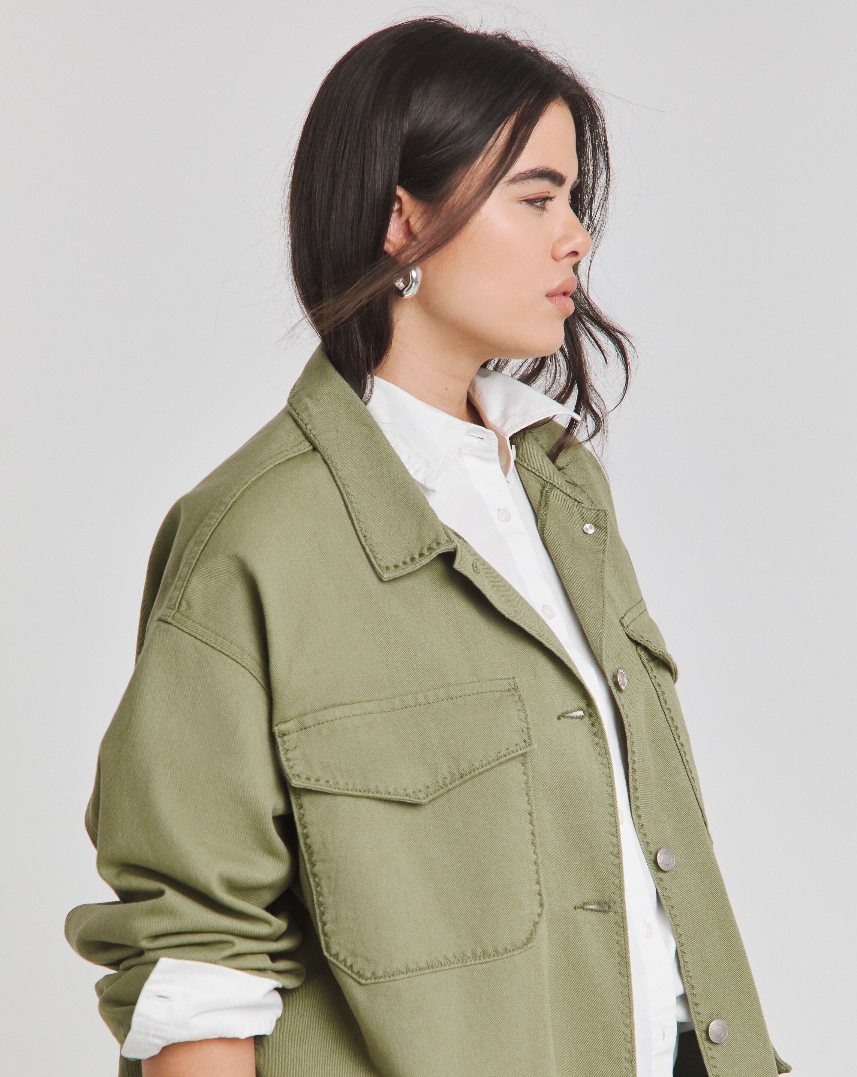 Simply Be Khaki Stitch Detail Utility Jacket | JD Williams
