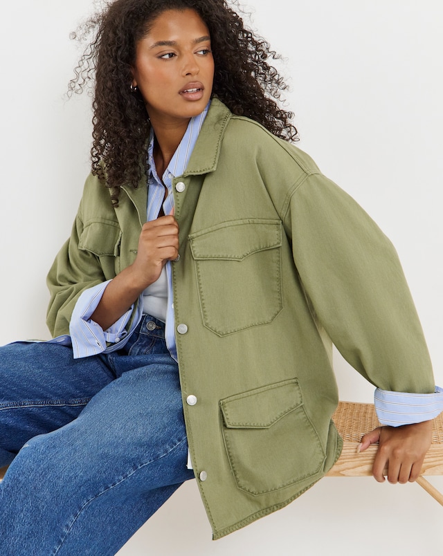 Simply Be Khaki Stitch Detail Utility Jacket