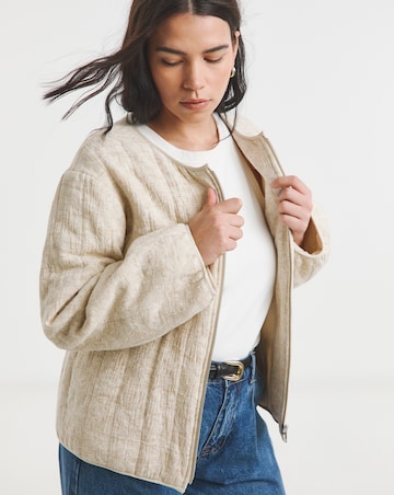 Simply Be Neutral Floral Jacquard Collarless Jacket