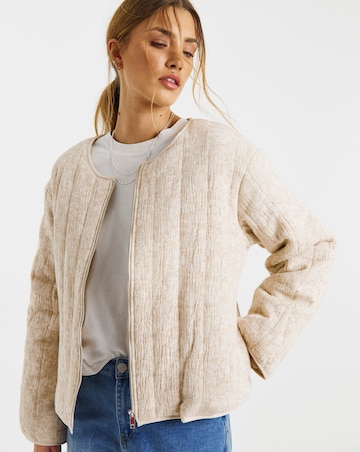 Simply Be Neutral Floral Jacquard Collarless Jacket
