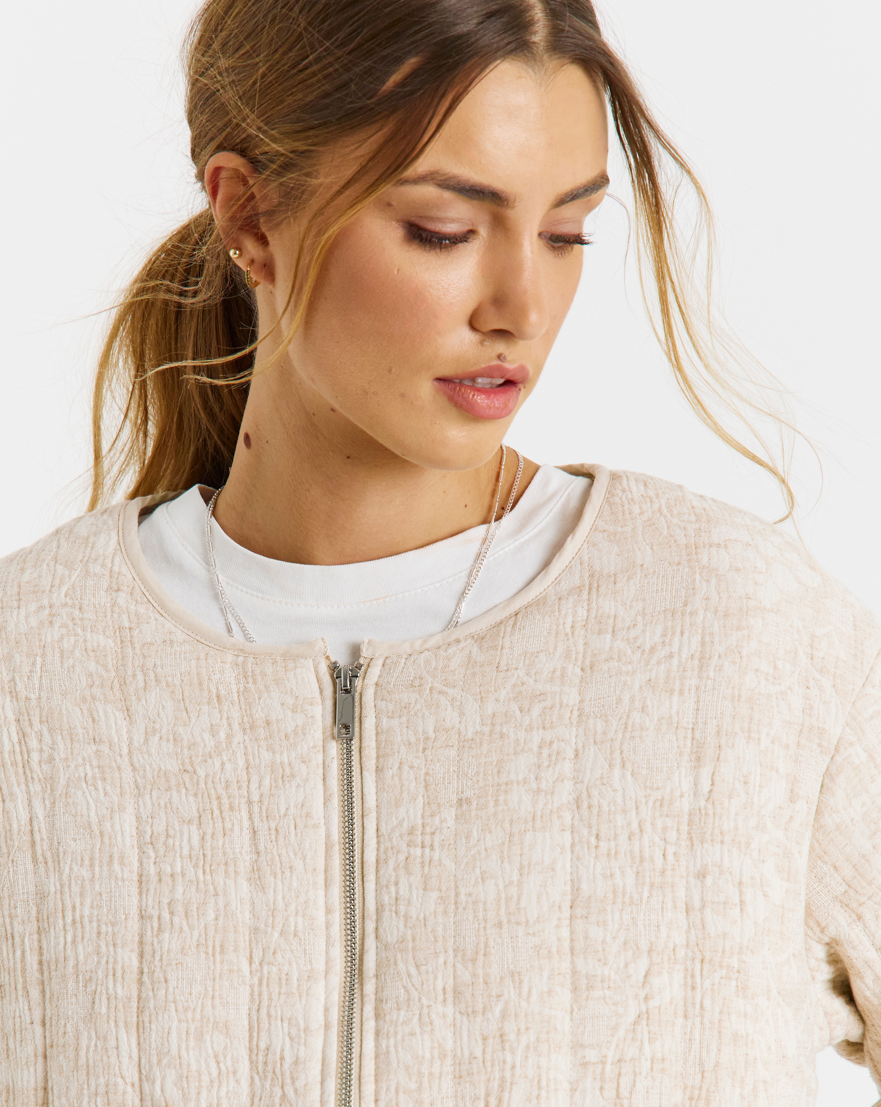 Simply Be Neutral Floral Jacquard Collarless Jacket | JD Williams