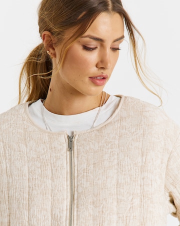 Simply Be Neutral Floral Jacquard Collarless Jacket