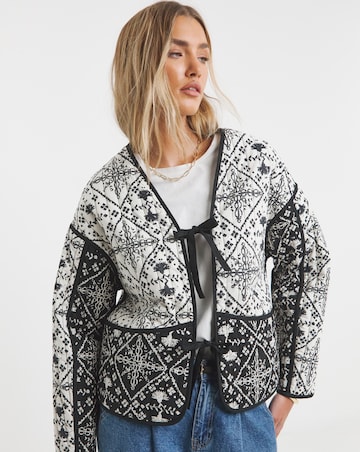 Simply Be Reversible Black & Mono Print Tie Front Jacket