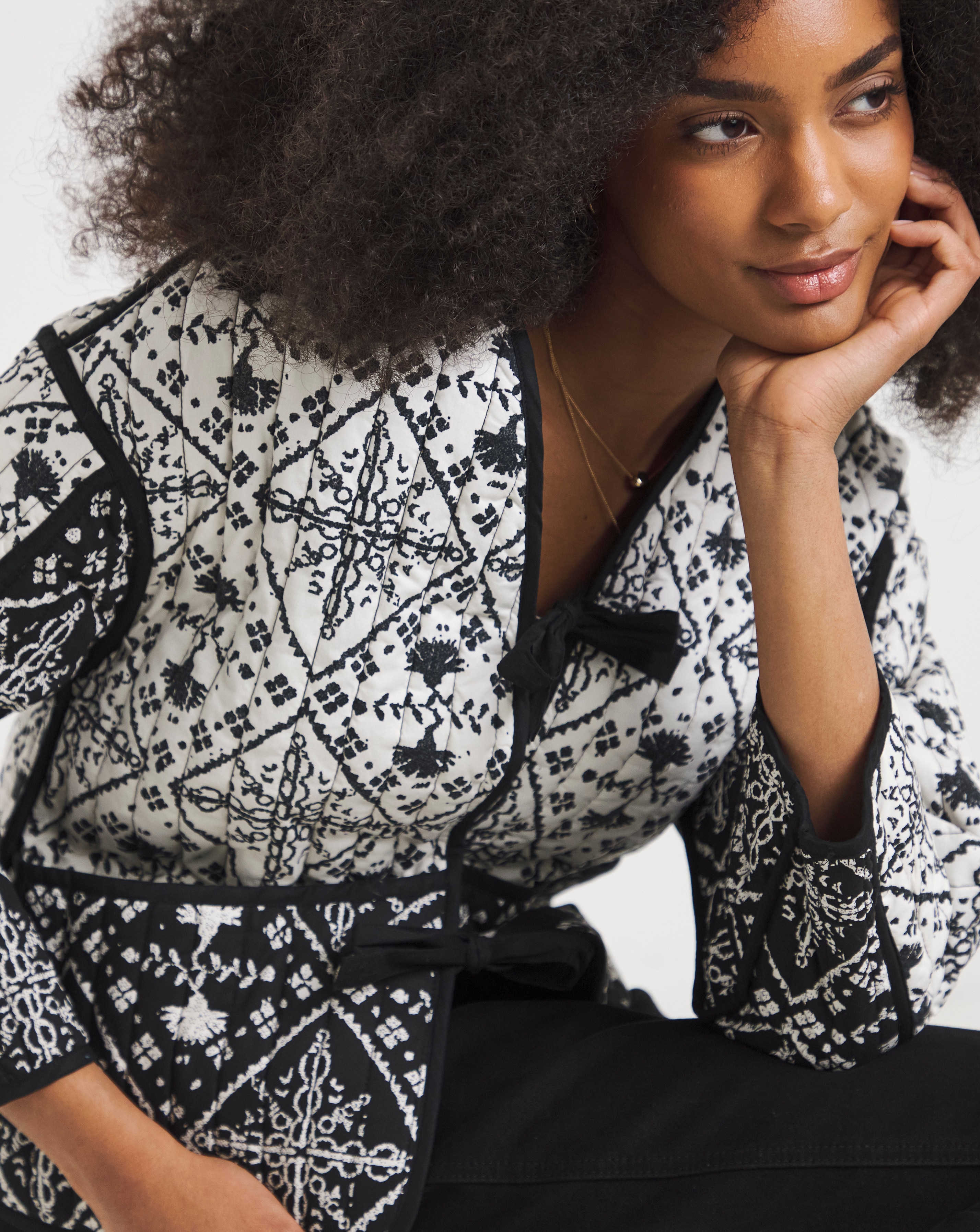 Reversible Mono Print Tie Front Jacket