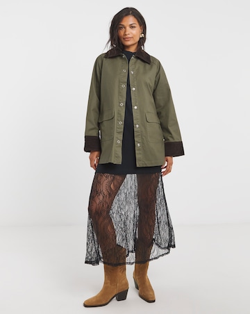 Simply Be Khaki Cord Collar Waxed Barn Jacket