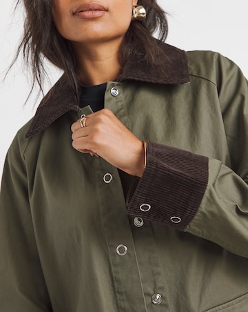 Simply Be Khaki Cord Collar Waxed Barn Jacket
