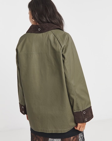 Simply Be Khaki Cord Collar Waxed Barn Jacket