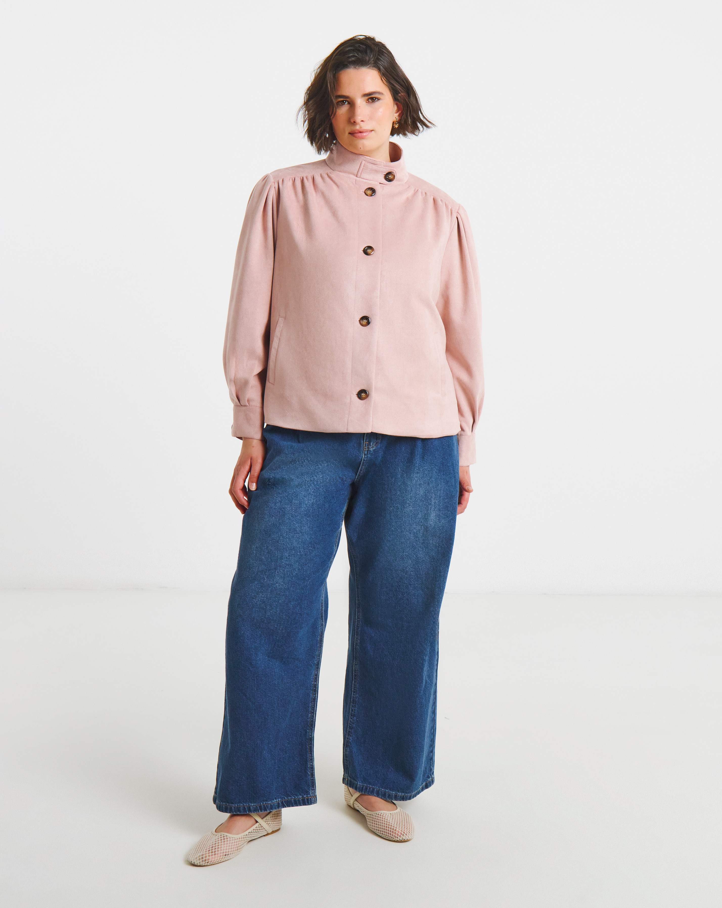 Simply Be Soft Pink Funnel Neck Suedette Jacket | JD Williams