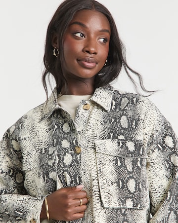 Simply Be Black Snake Print Utility Shacket