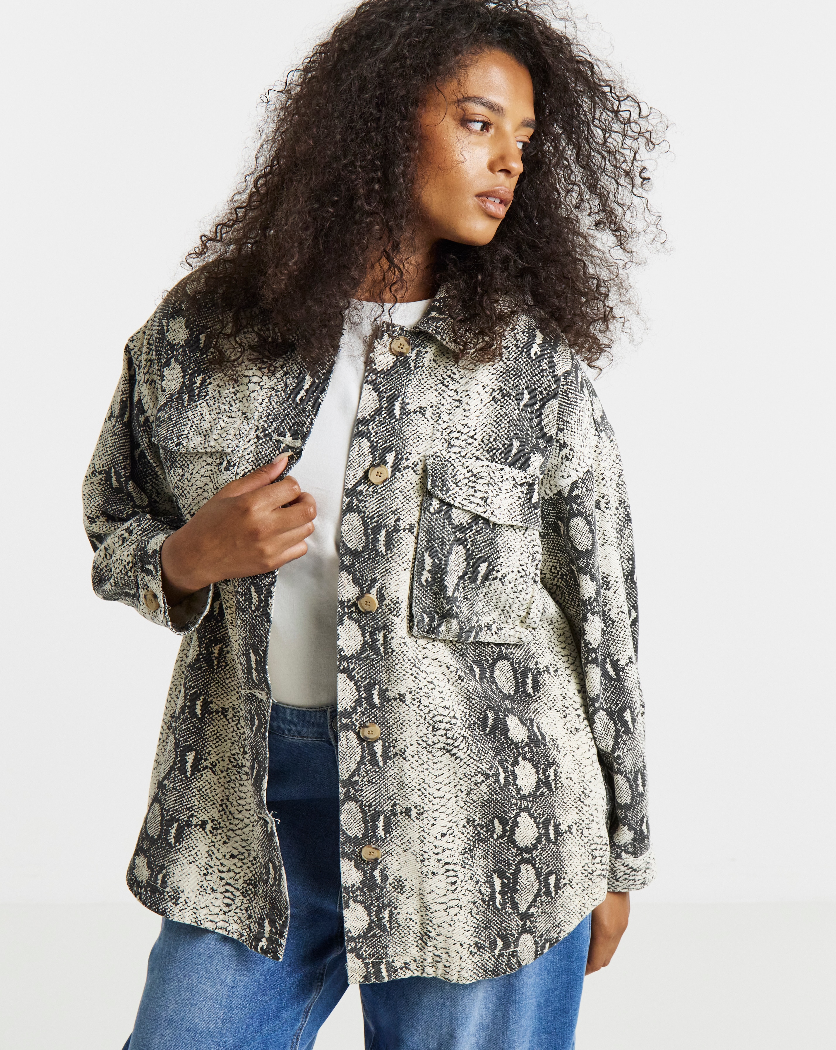 SBE Black Snake Print Utility Shacket