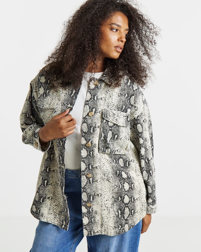 Simply Be Black Snake Print Utility Shacket