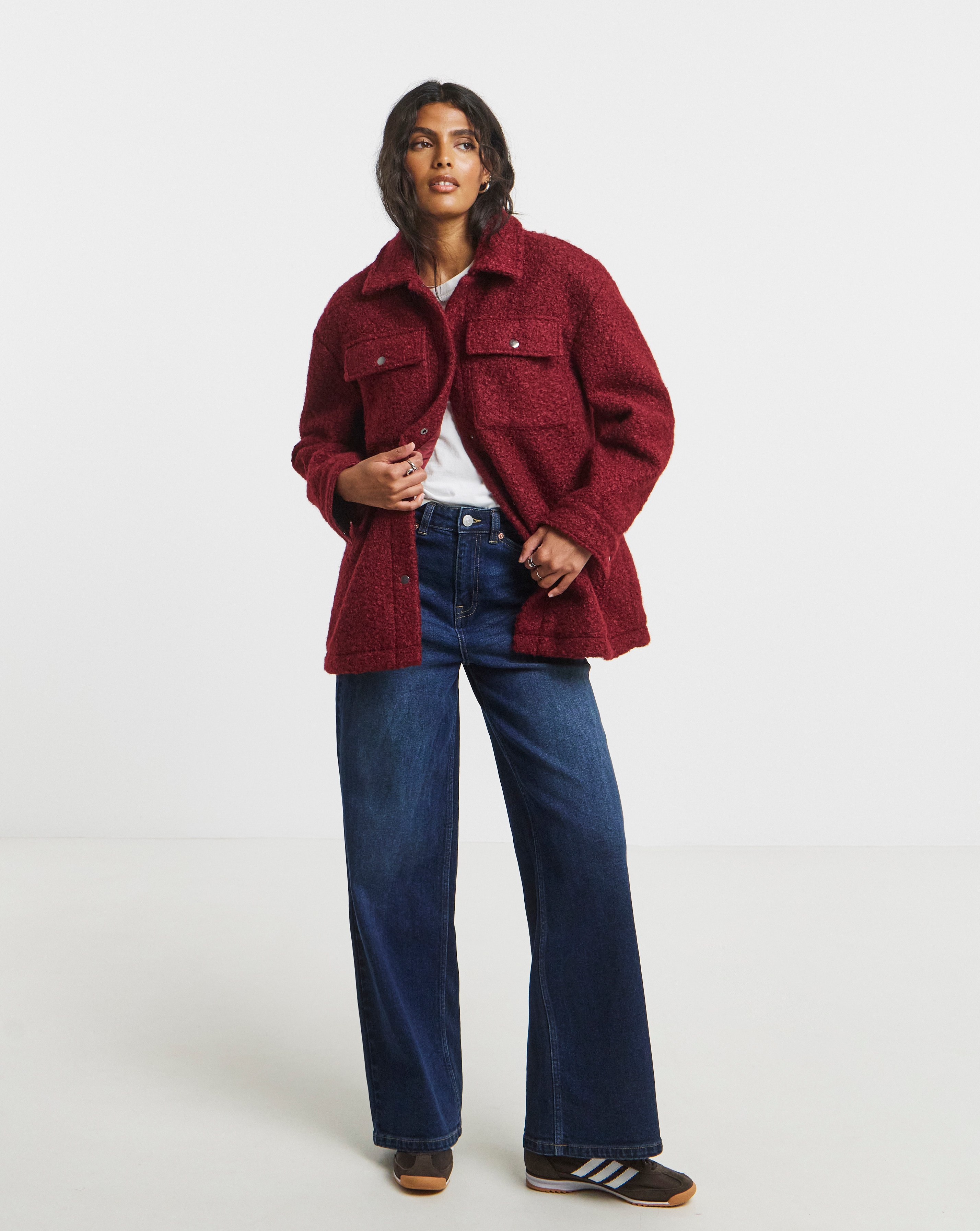 SBE Burgundy Plush Teddy Pocket Shacket