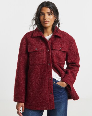 Simply Be Burgundy Plush Teddy Pocket Shacket
