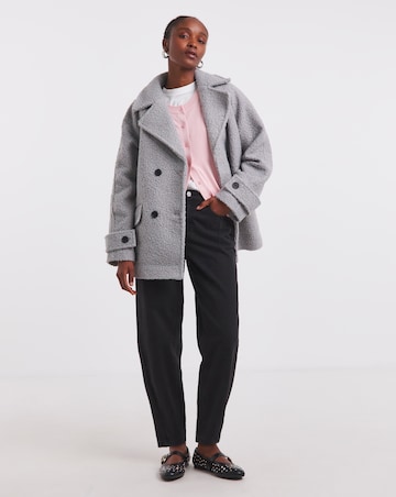 Simply Be Grey Boucle Teddy Peacoat