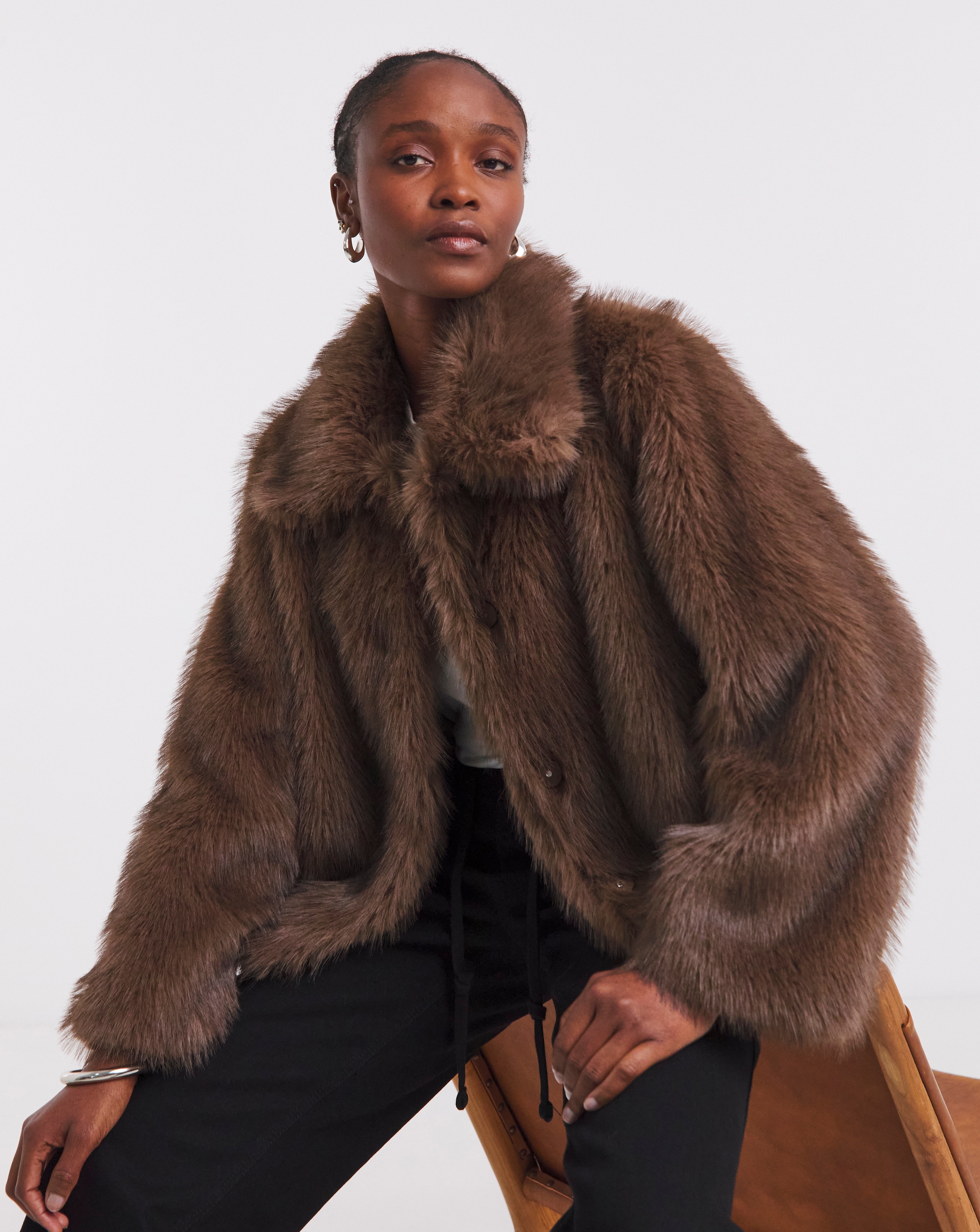 Simply Be Chocolate Short Faux Fur Coat | JD Williams