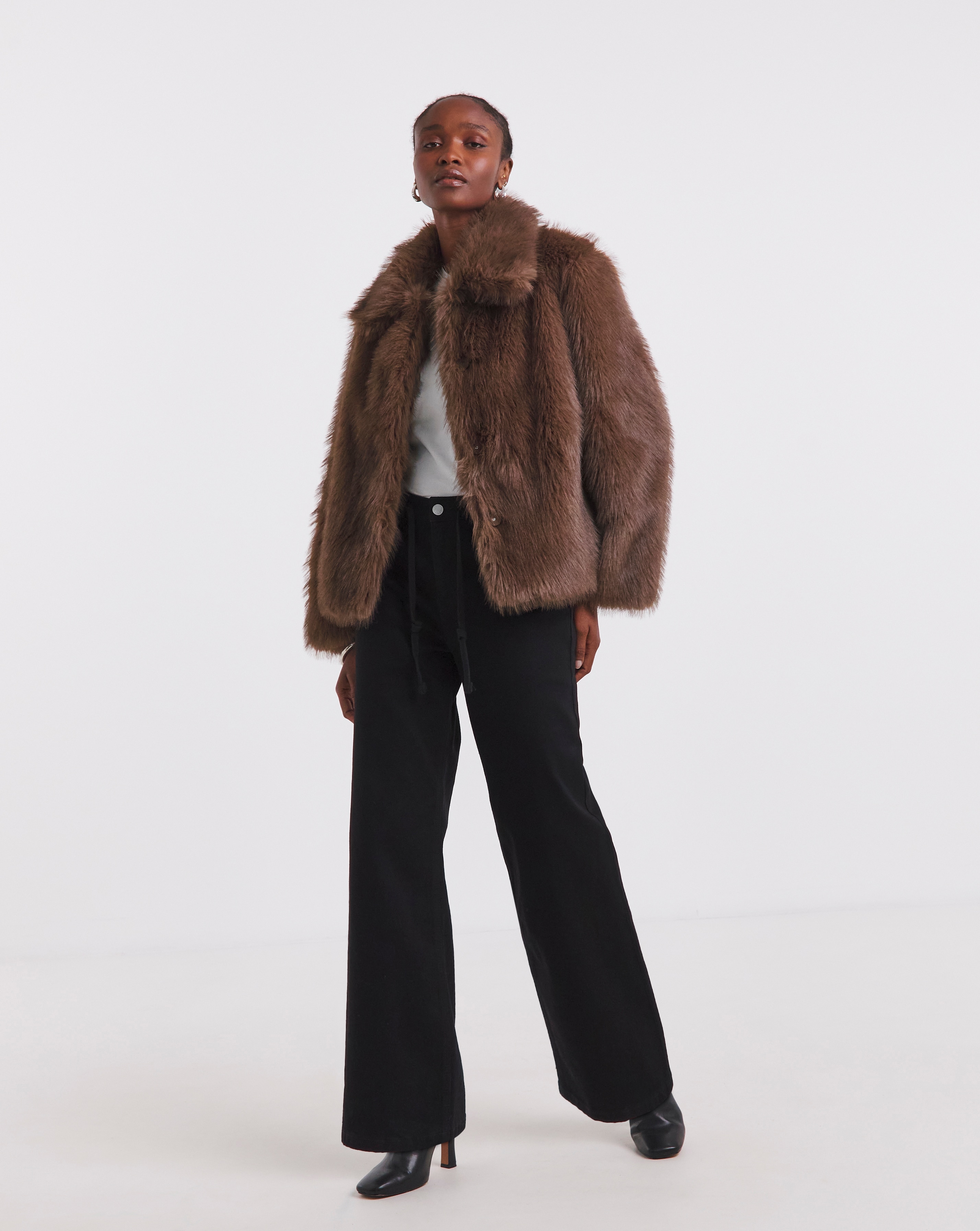 Simply Be Chocolate Short Faux Fur Coat | JD Williams