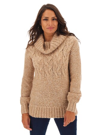 Camel Cowl Neck Cable Tunic
