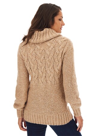 Camel Cowl Neck Cable Tunic
